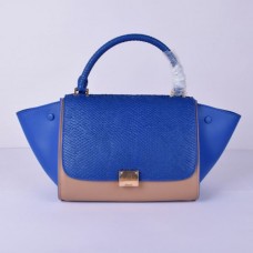 Celine Medium Trapeze Blue Snake Khaki Tas Celine Medium Trapeze Blue Snake Khaki Tas