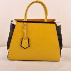 Fendi 2jours Medium Tas met gele kruisaders en zwart/wit paardenhaarleer Fendi 2jours Medium Tas met gele kruisaders en zwart/wit paardenhaarleer
