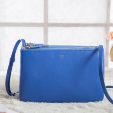 Celine Small Trio Crossbodytas in blauw kalfsleer Celine Small Trio Crossbodytas in blauw kalfsleer