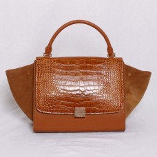 Celine tas van bruin leer met krokodillenprint Celine tas van bruin leer met krokodillenprint