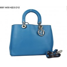 Dior Diorissimo Kleine Tas Blauw Nappa Leer (Zilverkleurige Hardware) 8001 Dior Diorissimo Kleine Tas Blauw Nappa Leer (Zilverkleurige Hardware) 8001