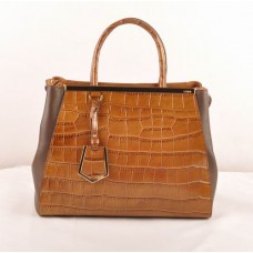 Fendi 2jours Medium Tas met Koffiekleurige Krokodillenleren Adertjes en Donker Koffiekleurig Ferrari Lederen Fendi 2jours Medium Tas met Koffiekleurige Krokodillenleren Adertjes en Donker Koffiekleurig Ferrari Lederen