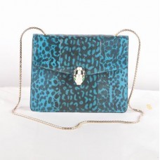 Bvlgari Serpenti schoudertas van leer met slangenpatroon, blauw 605 Bvlgari Serpenti schoudertas van leer met slangenpatroon, blauw 605
