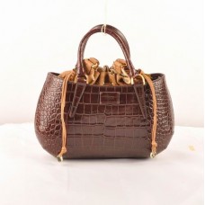Fendi B Fab Dark Coffee Crocodile Veins Leather Medium Top-handle Bag Fendi B Fab Dark Coffee Crocodile Veins Leather Medium Top-handle Bag