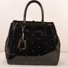 Fendi 2jours grote tas van zwart lakleer met paardenhaarleder Fendi 2jours grote tas van zwart lakleer met paardenhaarleder