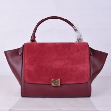 Celine grote trapeziumvormige leren tas in wijnrood suède Celine grote trapeziumvormige leren tas in wijnrood suède