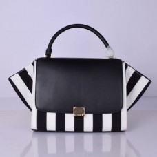 Celine grote trapeziumvormige leren tas in zwart met witte strepen Celine grote trapeziumvormige leren tas in zwart met witte strepen