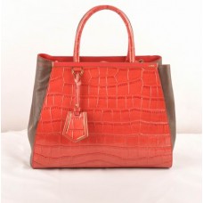 Fendi 2jours Middelgrote tas van rood krokodillenleer met donkerbruin Ferrari-leer Fendi 2jours Middelgrote tas van rood krokodillenleer met donkerbruin Ferrari-leer