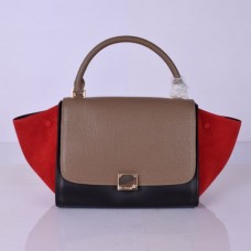 Celine Medium Trapeze Khaki Zwart Rood Suède Tas Celine Medium Trapeze Khaki Zwart Rood Suède Tas