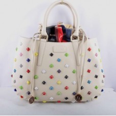 Fendi B Fab grote handtas van wit leer met veelkleurige juwelen Fendi B Fab grote handtas van wit leer met veelkleurige juwelen