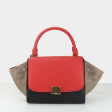 Celine Small Trapeze tas in rood, zwart en kaki suède Celine Small Trapeze tas in rood, zwart en kaki suède