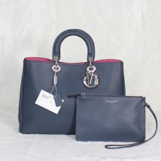 Dior Diorissimo Jumbo Tas Saffierblauw Geïmporteerd Lychee Leer (Zilverkleurige Hardware) 602 Dior Diorissimo Jumbo Tas Saffierblauw Geïmporteerd Lychee Leer (Zilverkleurige Hardware) 602