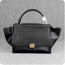 Celine zwarte klassieke leren tas met krokodillenprint Celine zwarte klassieke leren tas met krokodillenprint