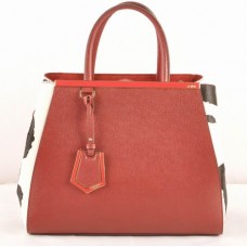 Fendi 2jours Medium Tas met Rode Kruisaders en Zwart/Wit Paardenhaar Leer Fendi 2jours Medium Tas met Rode Kruisaders en Zwart/Wit Paardenhaar Leer