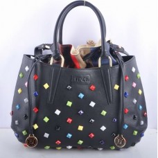 Fendi B Fab grote handtas van zwart leer met veelkleurige juwelen. Fendi B Fab grote handtas van zwart leer met veelkleurige juwelen.