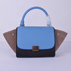 Celine Small Trapeze tas in blauw, zwart en kaki suède Celine Small Trapeze tas in blauw, zwart en kaki suède