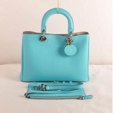 Dior Diorissimo Medium Tas Lichtblauw Origineel Leer (Gouden Hardware) 603 Dior Diorissimo Medium Tas Lichtblauw Origineel Leer (Gouden Hardware) 603