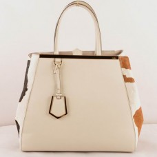 Fendi 2jours grote tas met witte kruisaders en zwart/aardgeel paardenhaarleer Fendi 2jours grote tas met witte kruisaders en zwart/aardgeel paardenhaarleer