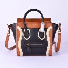 Celine Small Luggage Tote tas in zwart, bruin en wit. Celine Small Luggage Tote tas in zwart, bruin en wit.