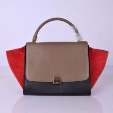 Celine Large Trapeze Khaki Black Red Suede Bag Celine Large Trapeze Khaki Black Red Suede Bag