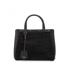 Fendi 2Jours Petite Tote Bag van kalfsleer met krokodillenprint, zwart Fendi 2Jours Petite Tote Bag van kalfsleer met krokodillenprint, zwart