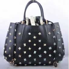 Fendi B Fab grote handtas van zwart leer met gouden juwelen Fendi B Fab grote handtas van zwart leer met gouden juwelen