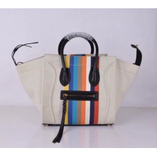 Celine Boston zwarte canvas draagtas met regenboogstrepen Celine Boston zwarte canvas draagtas met regenboogstrepen