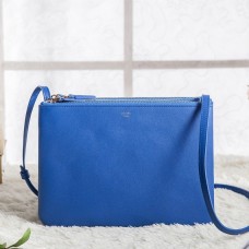 Celine Large Trio Crossbodytas in blauw kalfsleer Celine Large Trio Crossbodytas in blauw kalfsleer