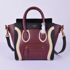 Celine Small Luggage Tote tas in zwart, wijnrood en wit. Celine Small Luggage Tote tas in zwart, wijnrood en wit.