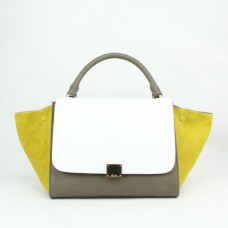 Celine Large Trapeze White Khaki Yellow Suede Celine Large Trapeze White Khaki Yellow Suede
