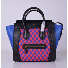 Celine Large Luggage Tote Zwart Blauw Piedstooth Celine Large Luggage Tote Zwart Blauw Piedstooth