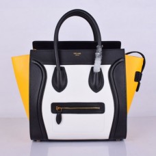 Celine Large Luggage Tote tas in zwart, wit en geel. Celine Large Luggage Tote tas in zwart, wit en geel.