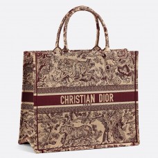 Dior Burgundy Book Tote Toile De Jouy-tas Dior Burgundy Book Tote Toile De Jouy-tas
