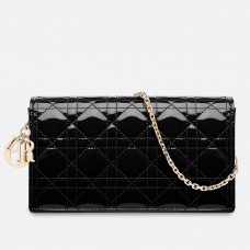 Dior Lady Dior clutch met ketting in zwart lakleer Dior Lady Dior clutch met ketting in zwart lakleer