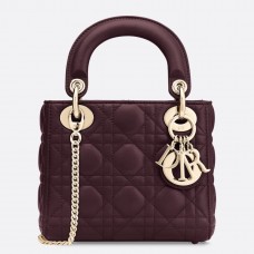 Dior Bordeaux mini Lady Dior tas van lamsleer met ketting Dior Bordeaux mini Lady Dior tas van lamsleer met ketting