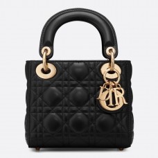 Dior mini Lady Dior tasje van zwart lamsleer met ketting Dior mini Lady Dior tasje van zwart lamsleer met ketting