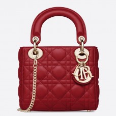 Dior Lady Dior mini-tasje met ketting in rood lamsleer Dior Lady Dior mini-tasje met ketting in rood lamsleer