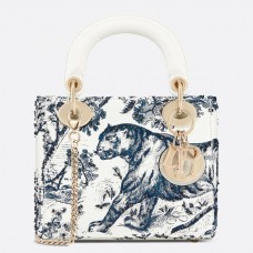 Dior Toile De Jouy Mini Lady Dior tas met ketting Dior Toile De Jouy Mini Lady Dior tas met ketting