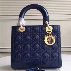 Dior Medium Lady Dior tas in blauw lakleer Dior Medium Lady Dior tas in blauw lakleer