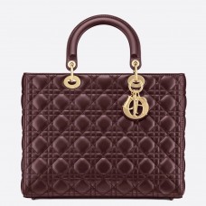 Dior Large Lady Dior-tas van bordeauxrood Cannage-lamsleer Dior Large Lady Dior-tas van bordeauxrood Cannage-lamsleer