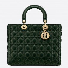 Grote Dior Lady Dior tas in groen Cannage lamsleer Grote Dior Lady Dior tas in groen Cannage lamsleer