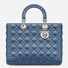 Grote Lady Dior Dior tas in denimblauw Cannage lamsleer Grote Lady Dior Dior tas in denimblauw Cannage lamsleer