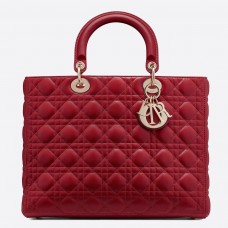 Grote Lady Dior Dior tas in rood lamsleer met cannage-patroon Grote Lady Dior Dior tas in rood lamsleer met cannage-patroon