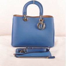 Dior Diorissimo Medium Tas Blauw Origineel Leer (Gouden Hardware) 603 Dior Diorissimo Medium Tas Blauw Origineel Leer (Gouden Hardware) 603